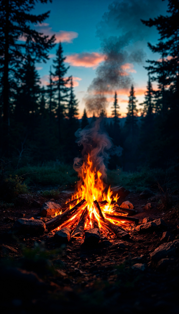 Happy campers by fire